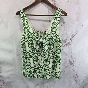 Anthropologie Top Womens Small Green White Tank Smocked Tie Knot Maeve Verena